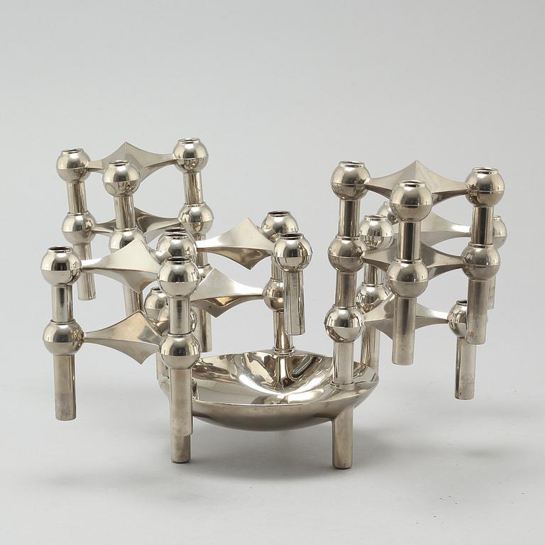 A metal candlestick with eleven parts by Ceasar Stoffi and Fritz Nagel, second half of the 20th century.