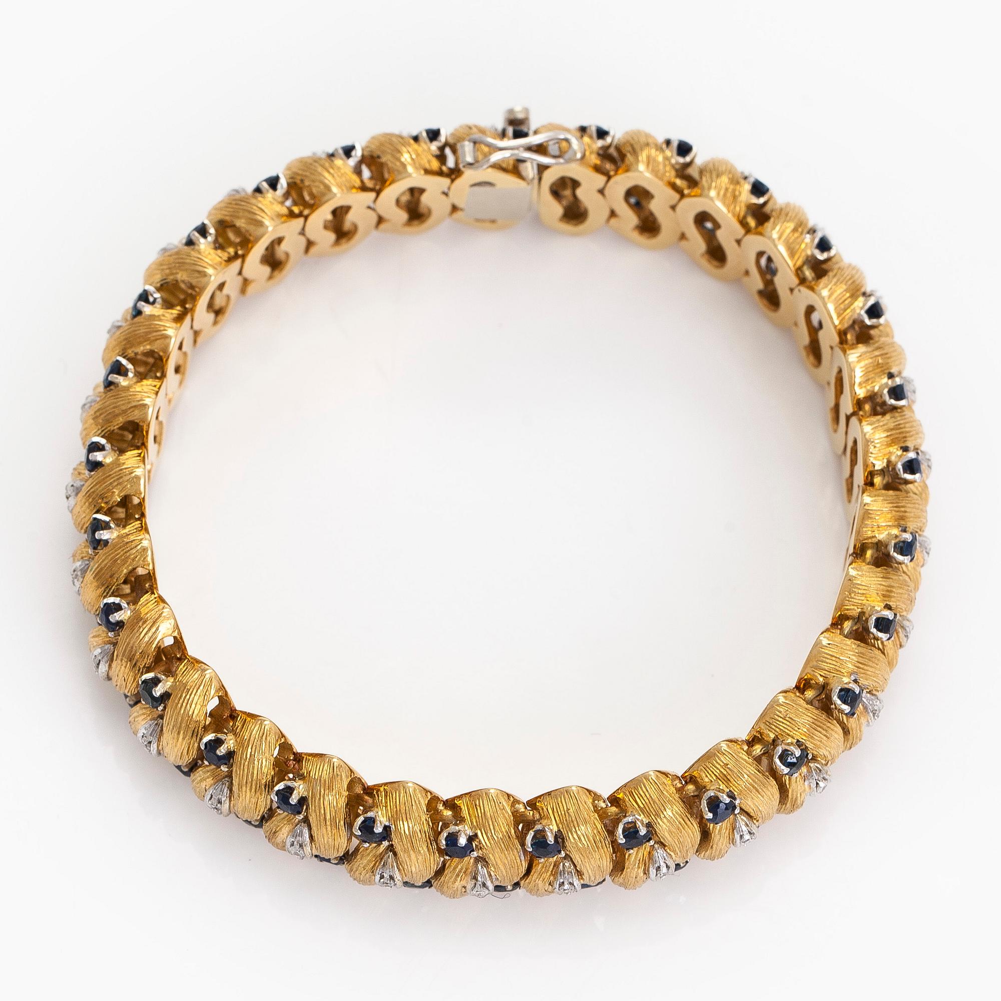 Armband, åttkantslipade diamanter, safirer, 18K guld, Italien.