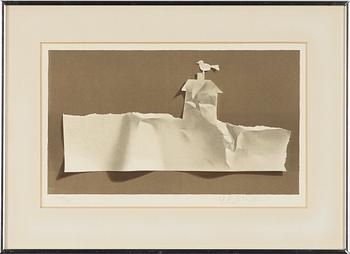 Yrjö Edelmann, paper sheet with a cut-out house and bird.
