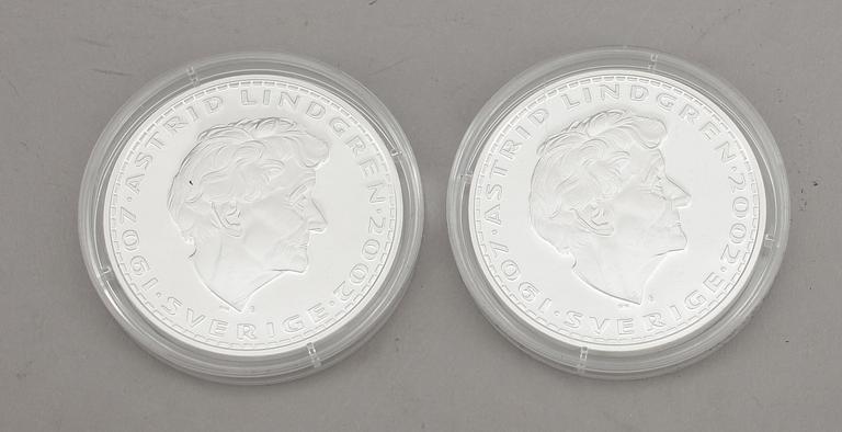 MYNT, 14 st, silver, "Bevara Astrid Lindgrens barnvärld", 1900/2000-tal. Total vikt ca 370 gram.