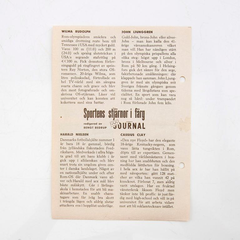 Idolkort, "Sportens stjärnor", bl a Cassius Clay, Nacka Skoglund mfl Hemmets Journal, 1960-tal.