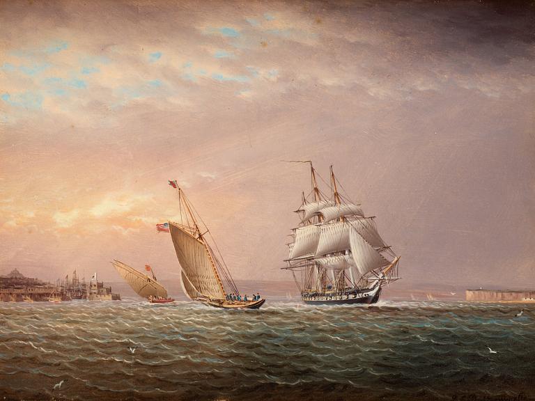 James Edward Buttersworth, American ships by the coast.