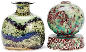 Two Stig Lindberg stoneware vases Gustavsberg studio 1973-1981.