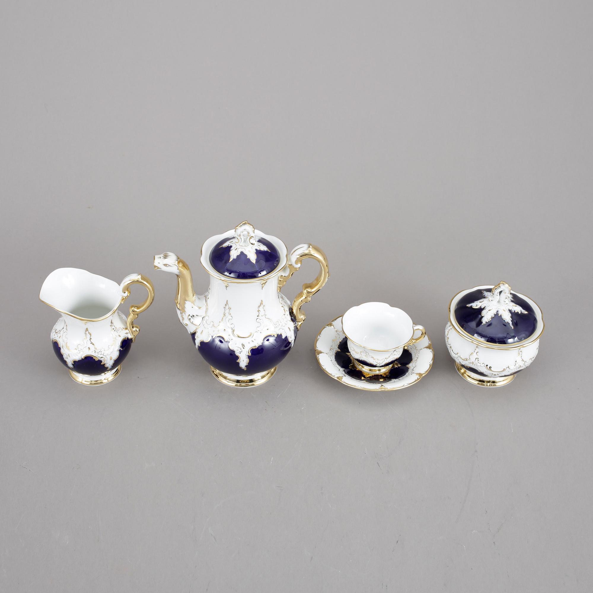 KAFFESERVIS, 9 delar, porslin, rokokostil, Meissen, 1900-tal.
