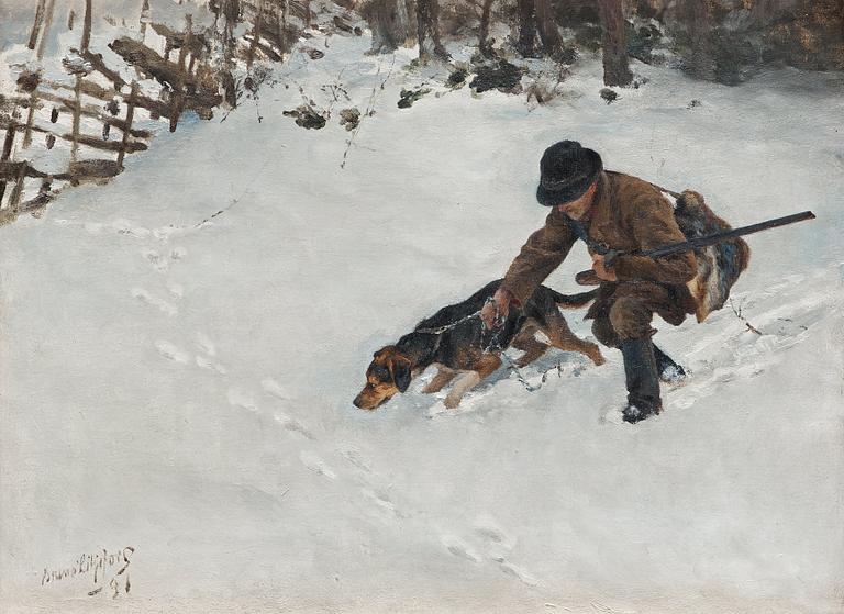 Bruno Liljefors, Hunter with dog.