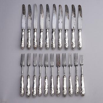 A Swedish set of 21 piece silver table-cutlery, marks of Isak Trybom, Stockholm 1766-1783.