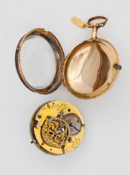 SPINDELUR, Gudin, Paris, guld med emaljarbete i blått klassicistiskt motiv, ca 1800.