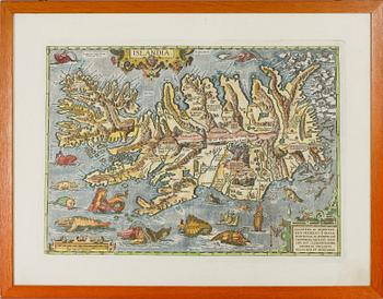 KARTA, kolorerat kopparstick, möjligen Ortelius 1585.