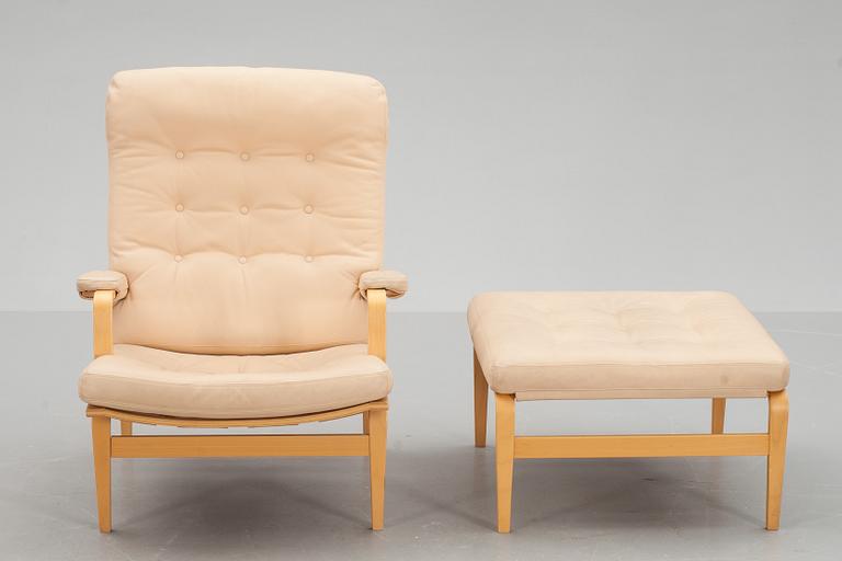 FÅTÖLJ samt FOTPALL, "Ingrid", Bruno Mathsson, Dux, brännmärkt.