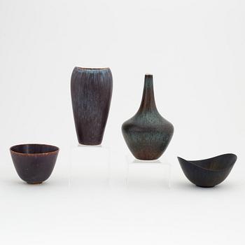 Gunnar Nylund, two stoneware bowls and two vases, Rörstrand, Sweden.