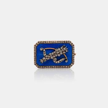 596. A rose cut diamond and enamel brooch, made by Erik Kollin workmaster at Fabregé.