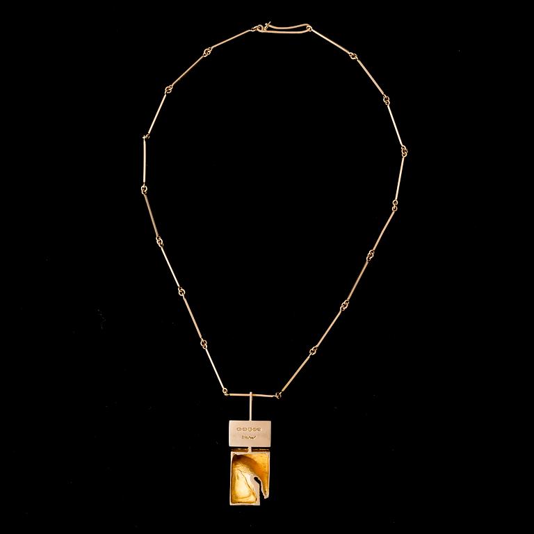 BJÖRN WECKSTRÖM, collier "Narcissos", 14K guld, bergskristall, rökkvarts. Lapponia 1967.