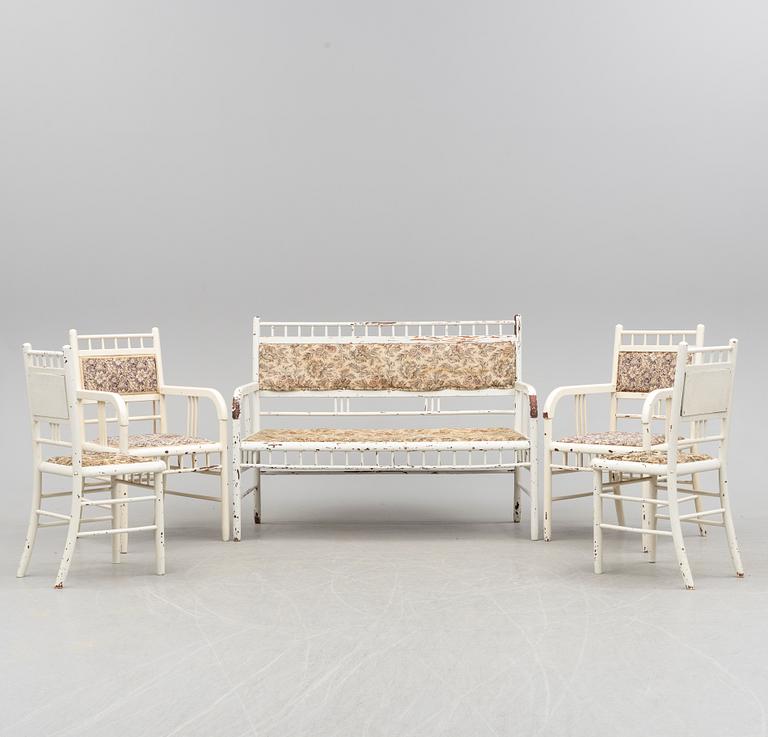 A 1920's sofa with four chairs by Muuramen Tuolitehdas Osakeyhtiö, Muurame.