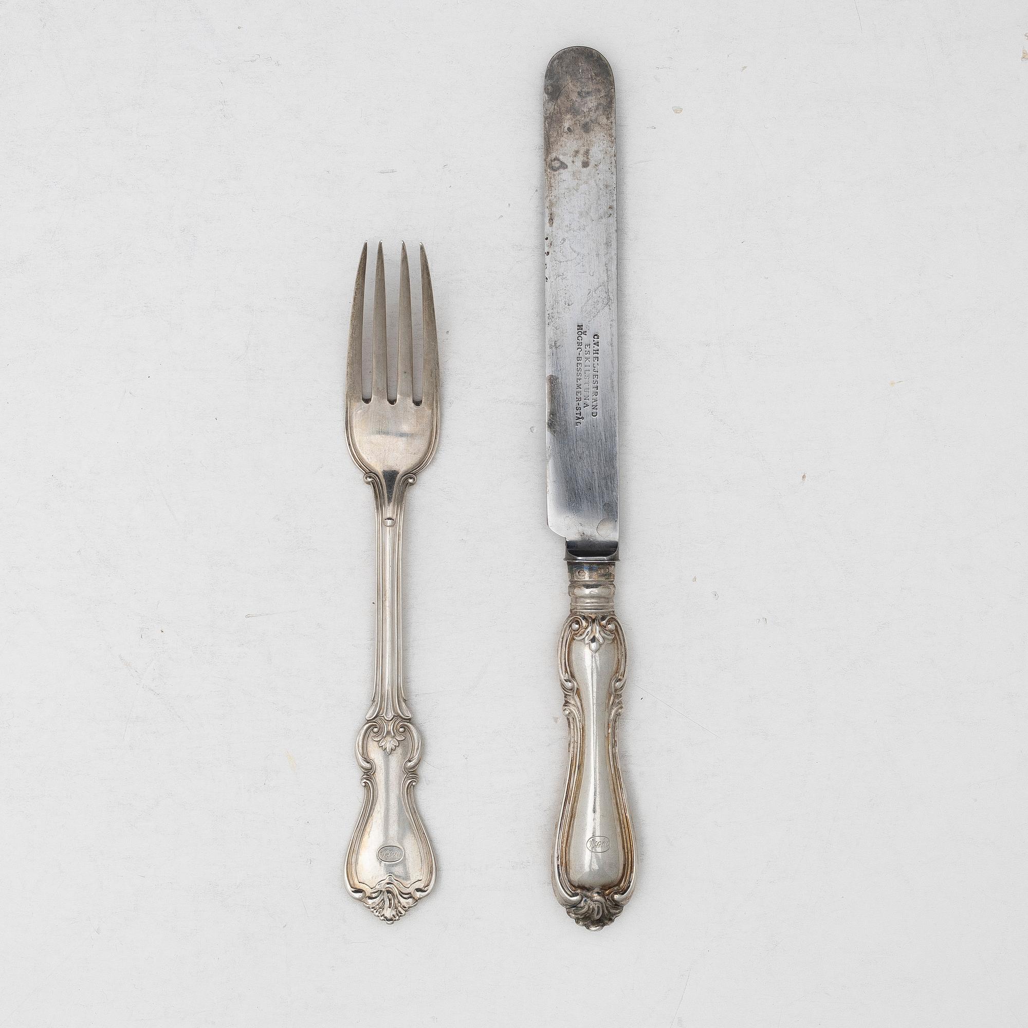 Gustaf Möllenborg, Ten Swedish silver flatware pieces, "Olga", mark of Möllenborg-Feron, Stockholm, 1853-1865.