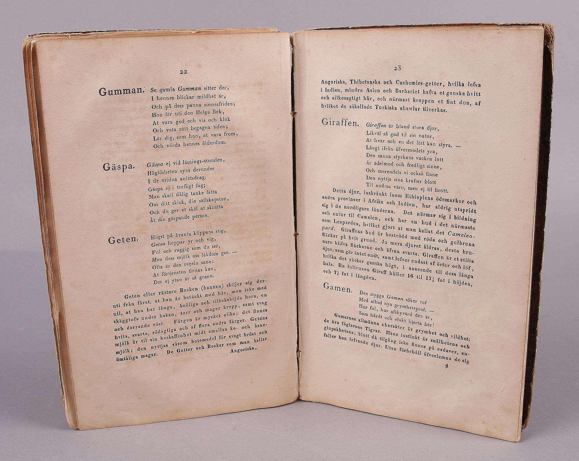 ABC-bok, "Prinsessans ABC bok" av Fredrik Boije af Gennäs, Stockholm 1835.