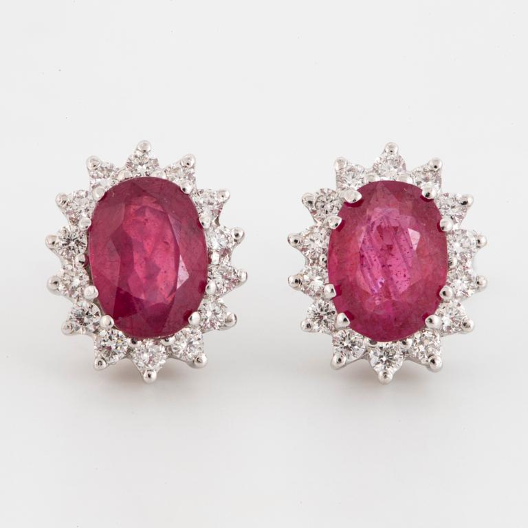 Ruby and brilliant-cut diamond earrings.