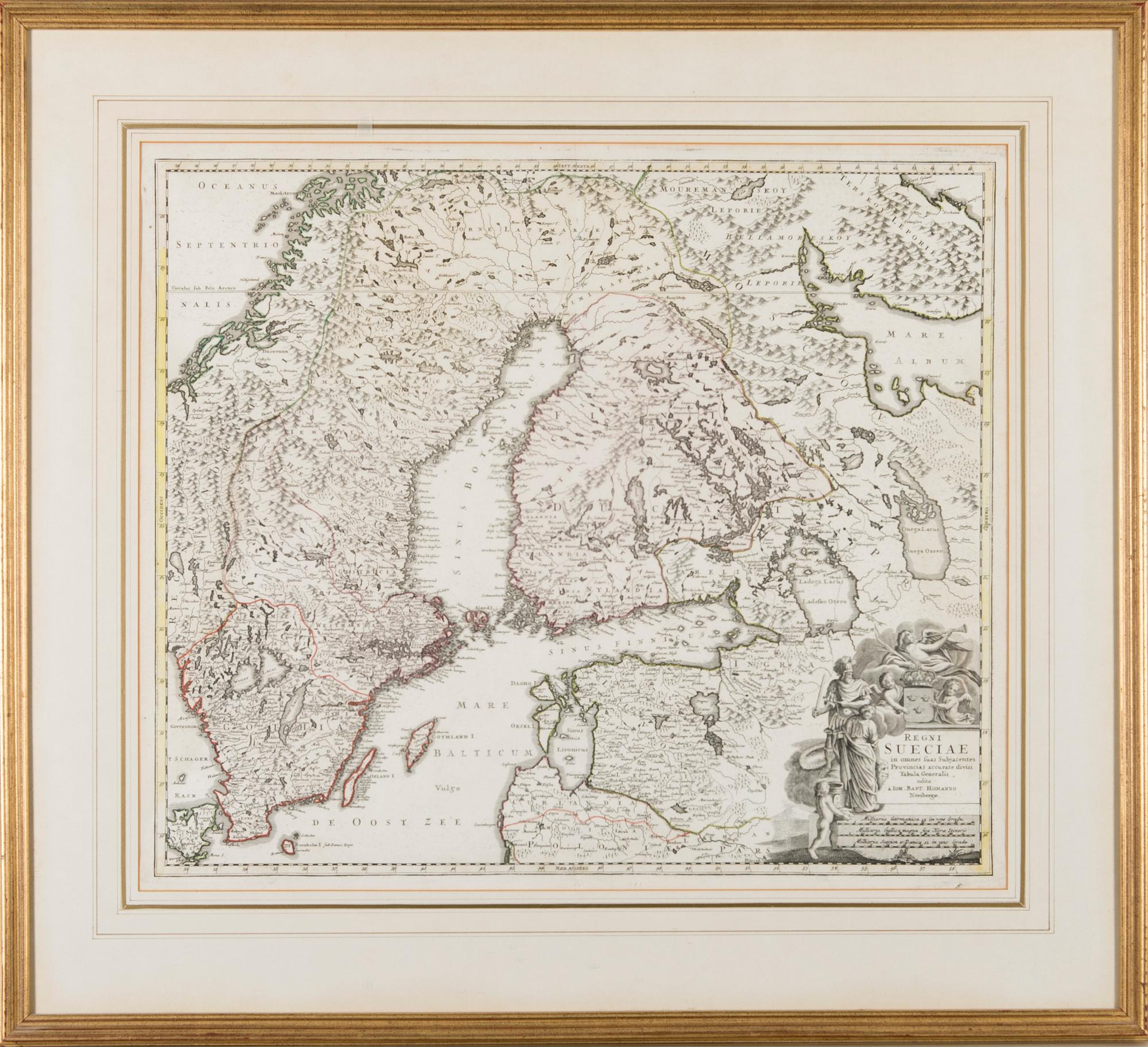 A MAP, hand coloured. Johann Baptist Homann, 1700s.