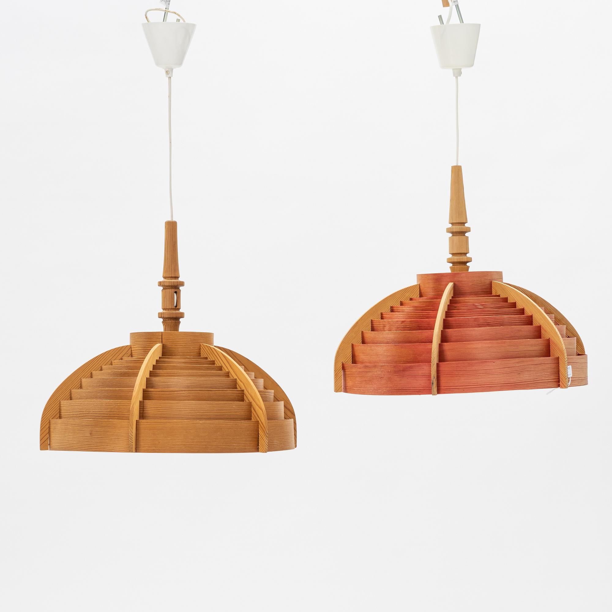Hans-Agne Jakobsson, two pine ceiling lights, Ellysett Markaryd, later part of the 20th Century.