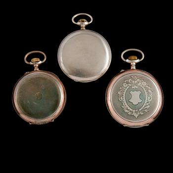 FICKUR, 3 st, delvis låghaltigt silver, 1900-talets första hälft.