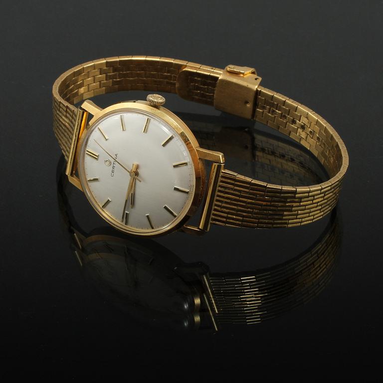 HERRARMBANDSUR, 18 k guld med förgyllt armband, Certina, 1900-talets senare del.