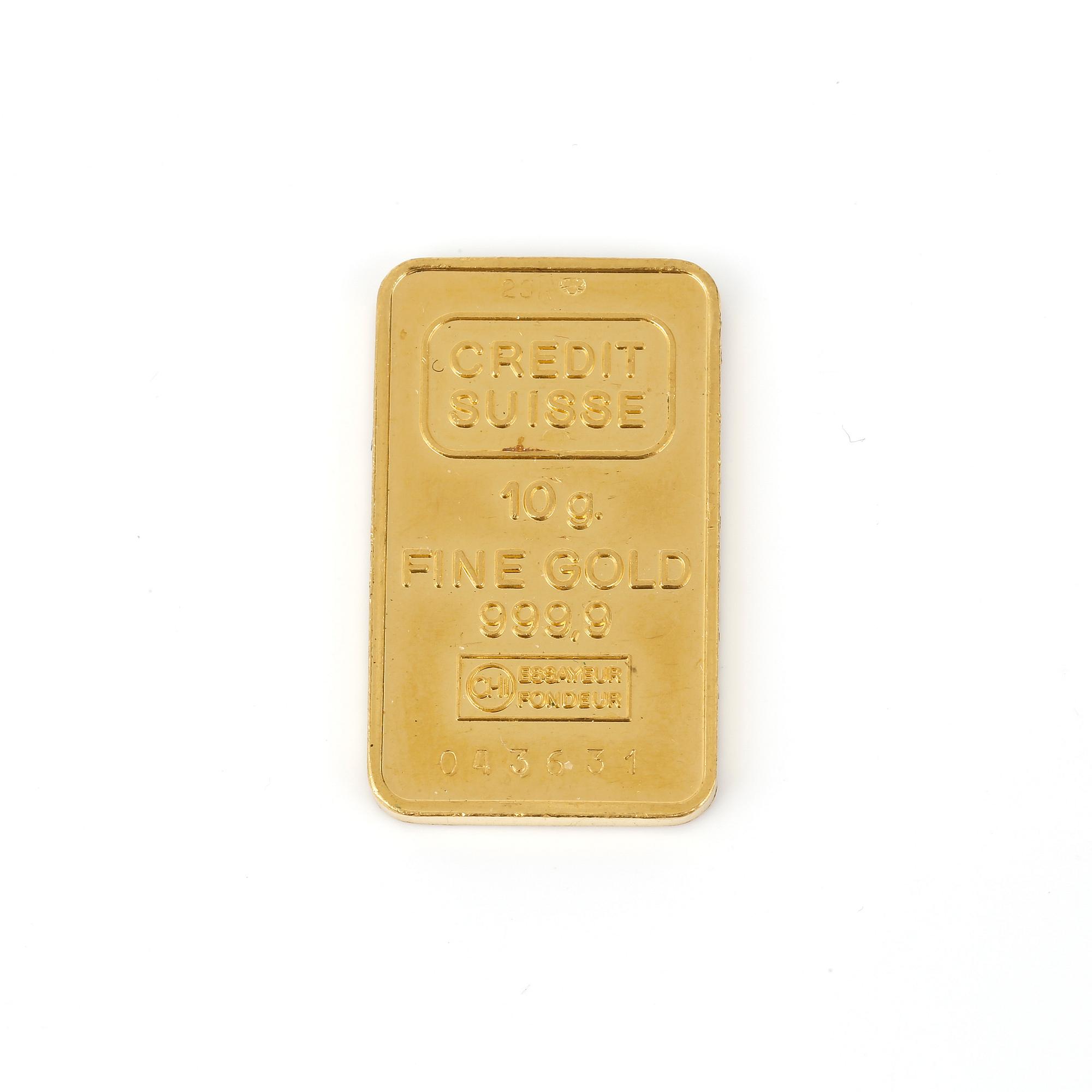 GULDTACKA, 23K guld, Credit Suisse. Vikt 10g.