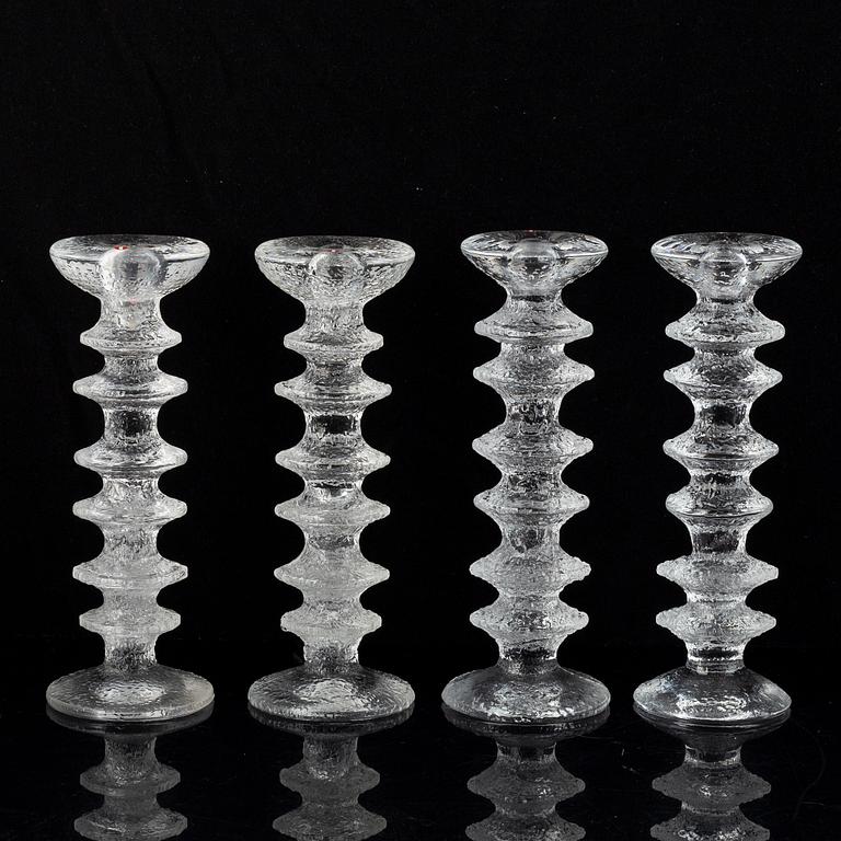 Timo Sarpaneva, a set of five glass candle sticks, 'Festivo', Iittala, Finland. Designed 1966.