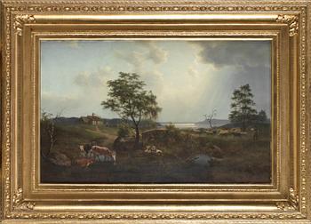 240. Ehrnfried Wahlqvist, Pastoralt landskap med får.