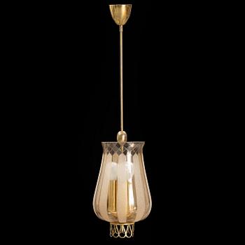 A Swedish Modern brass and glass ceiling light, 1940's.
