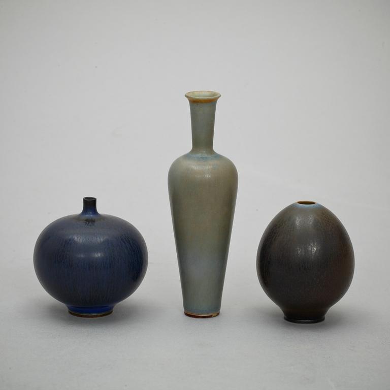 MINIATYRER, 3 st, stengods. Berndt Friberg, Gustavsberg Studio. 1950/60-tal.