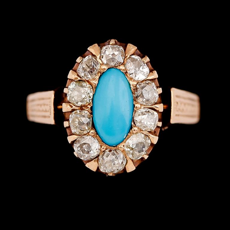 RING, 18K guld, turkos och diamanter.