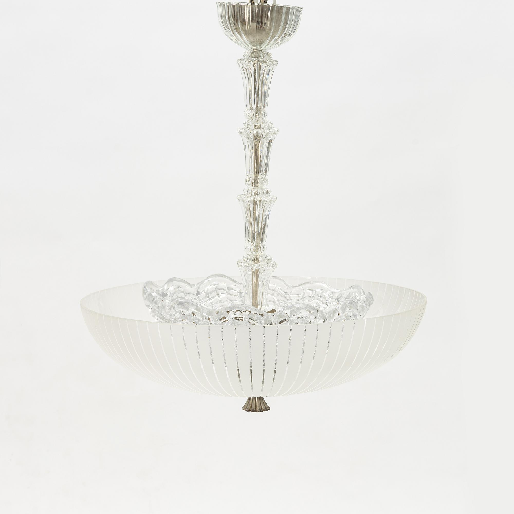 Fritz Kurz, a Swedish Modern ceiling lamp, model "KD 8951", Orrefors, 1940s.