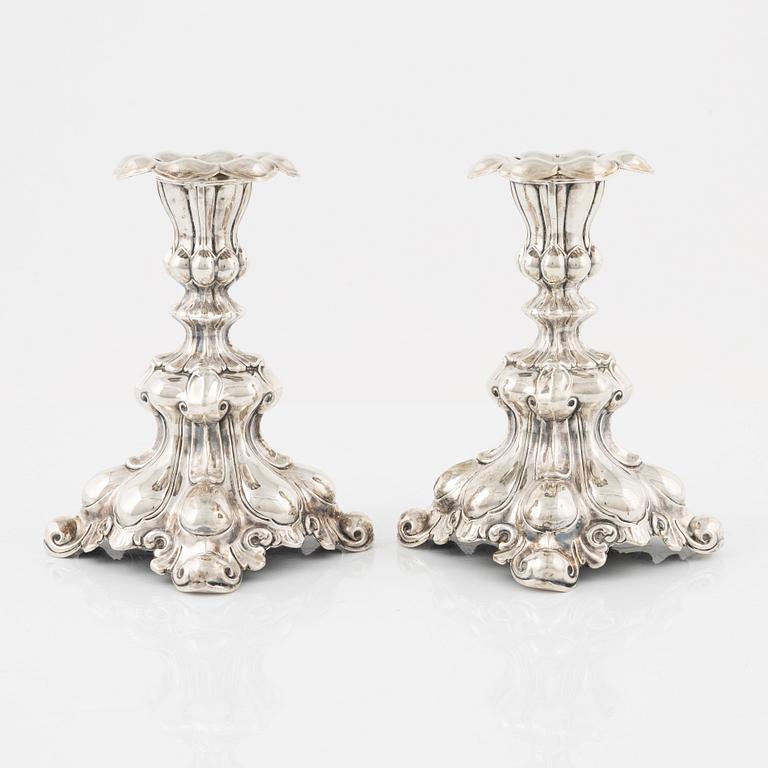 GC Hallberg, a pair of baroque-style silver candlesticks, Stockholm 1953.