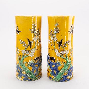 A pair of Chinese 20th century porcelain brush stands.