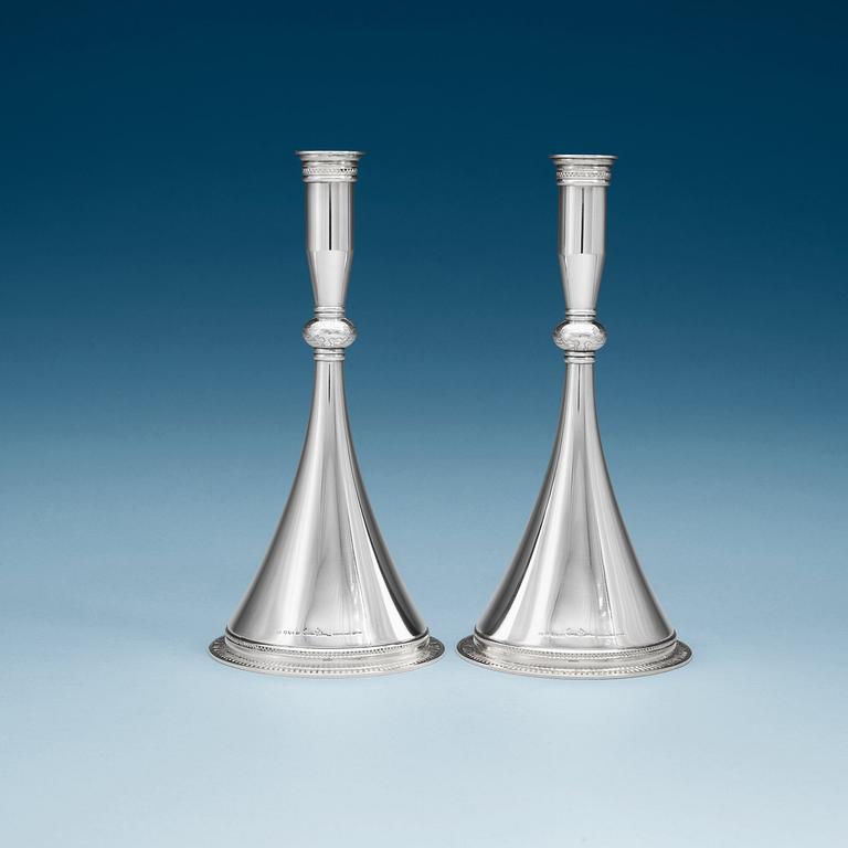 WIWEN NILSSON, ljusstakar, 1 par "Bysantinska modellen", Lund 1965, sterling.