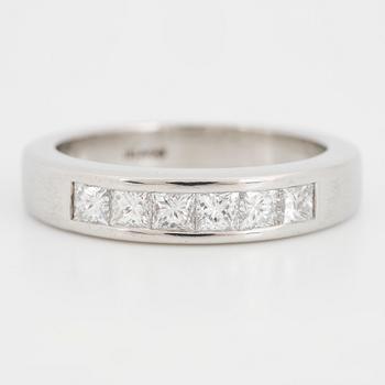Platinum and six princess-cut diamond ring.