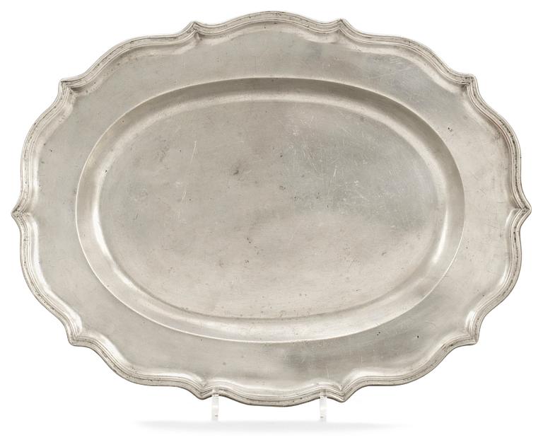 A Rococo pewter dish by J.G. Ryman, Stockholm 1785.