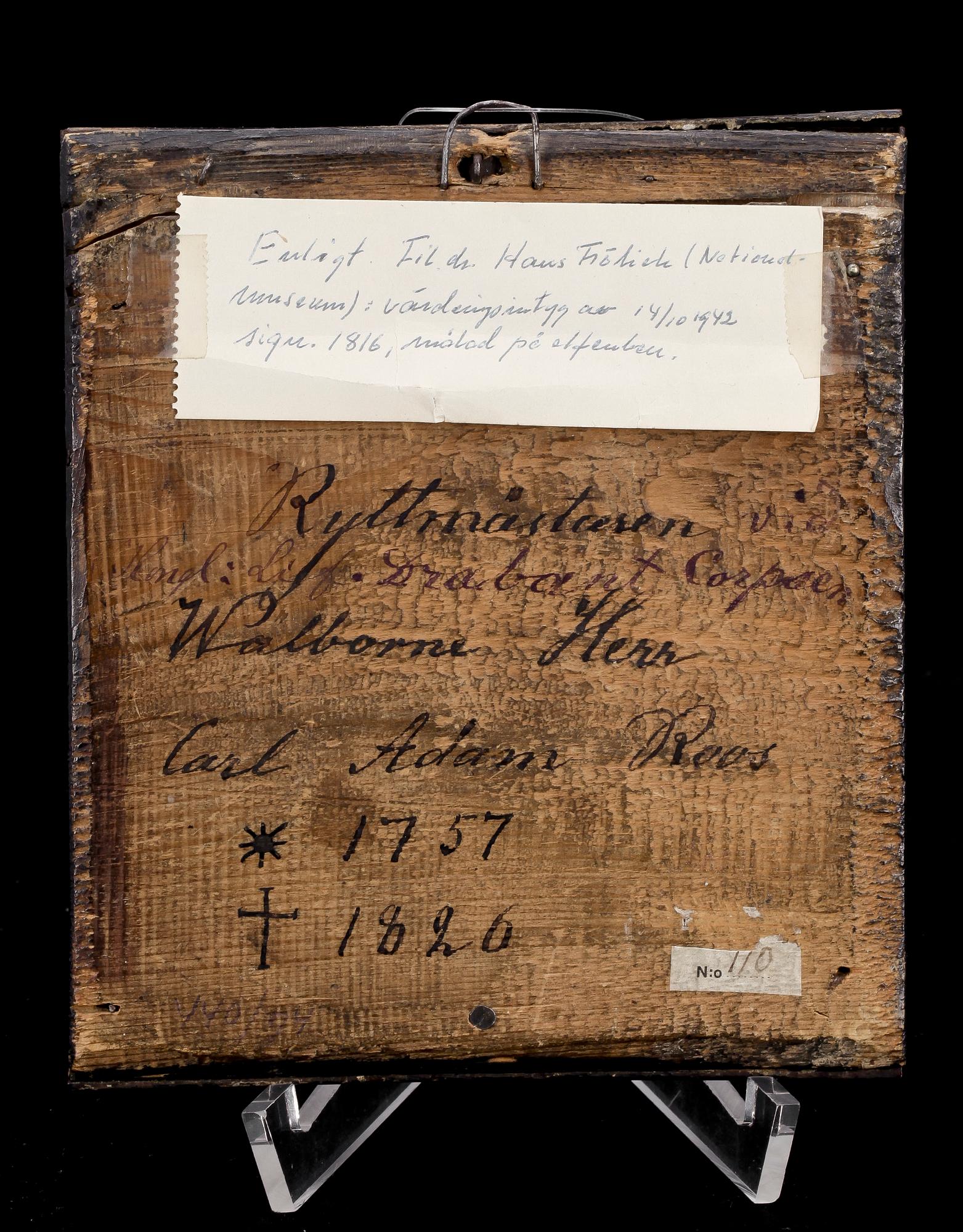 MINIATYRPORTRÄTT, gouache på ben, ram i svart trä samt mässing. Dat 1816.