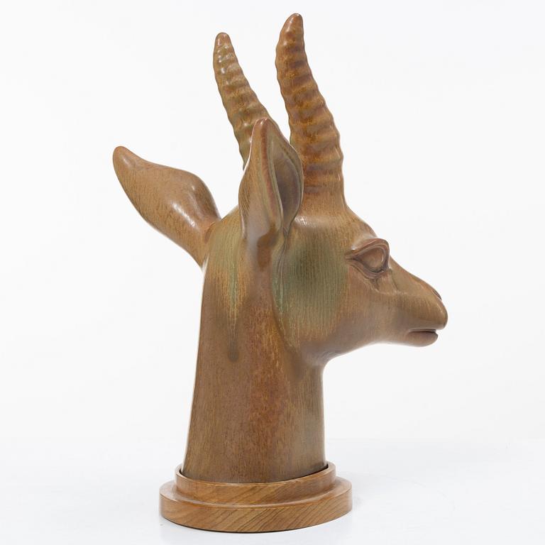 Gunnar Nylund, a stoneware figurine of an antilope head, Rörstrand, Sweden, numbered 194/200.