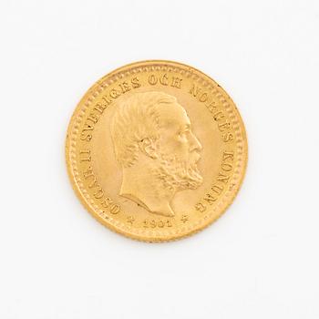 Gold coin, Sweden, Oscar II 5 kr, 1901.
