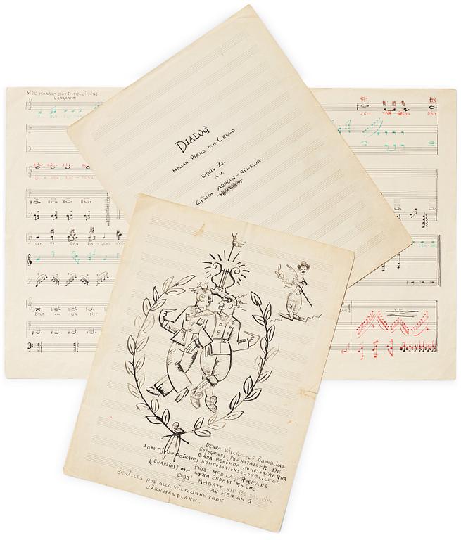 Gösta Adrian-Nilsson, Portfolio with three scores,  "Dialog mellan piano och cello", opus 2, "Sång och piano", opus 3.