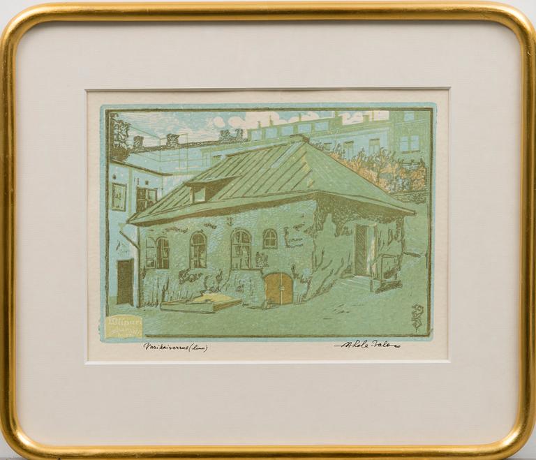 ALEKSANTERI AHOLA-VALO, linoleum cut in colours, signed and dated -40.