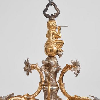 Carl Edberg's Masterpiece, a Swedish rococo silvered and gilt-brass six-light chandelier, circa 1755.