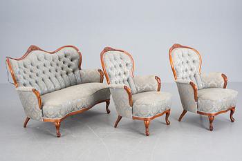 SOFFGRUPP, 4 delar, nyrokokostil, 1900-tal, Alsterbro-möbler, 1900-talets mitt.