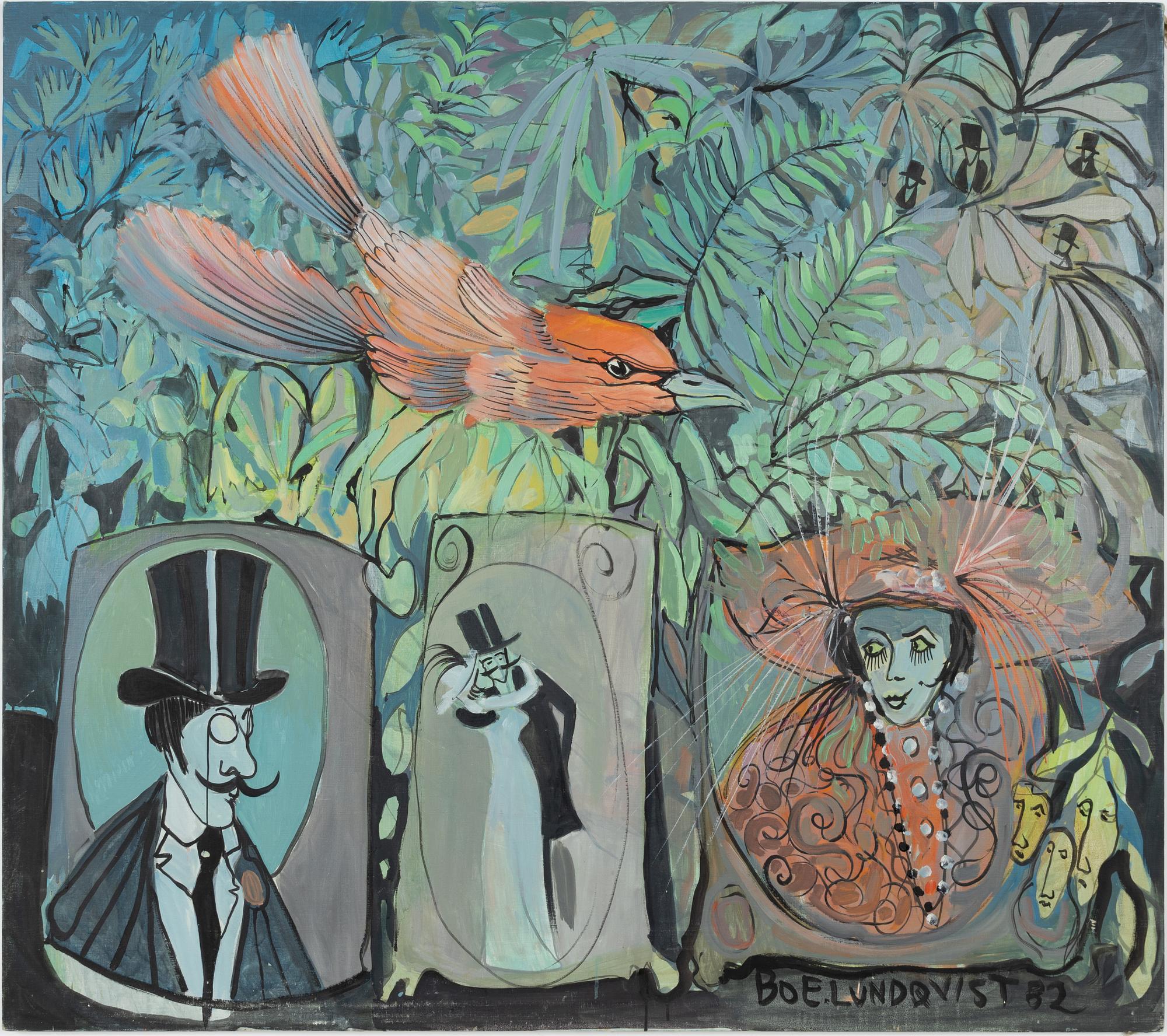 Bo Lundqvist, Komposition med fågel, herre & dam.