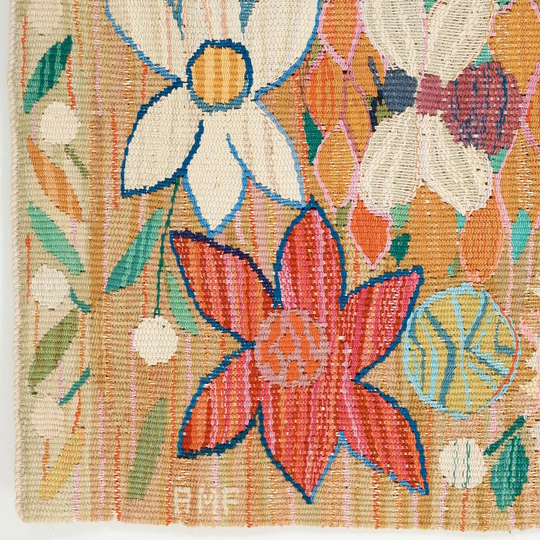 Ann-Mari Lindbom, gift Forsberg, A TEXTILE, "Bilöpare", a tapestry variant, ca 32 x 87 cm, signed AMF.