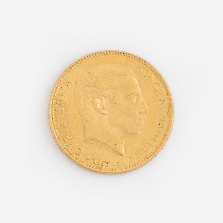 A Danish gold coin, 20 kroner, 1917.