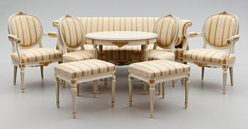 SALONGSMÖBEL, 8 delar, gustaviansk stil, 1900-talets mitt.