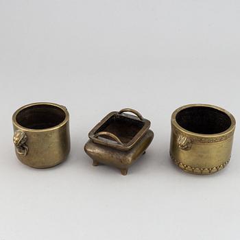 Three patinated bronze censers, China, 20th Century.