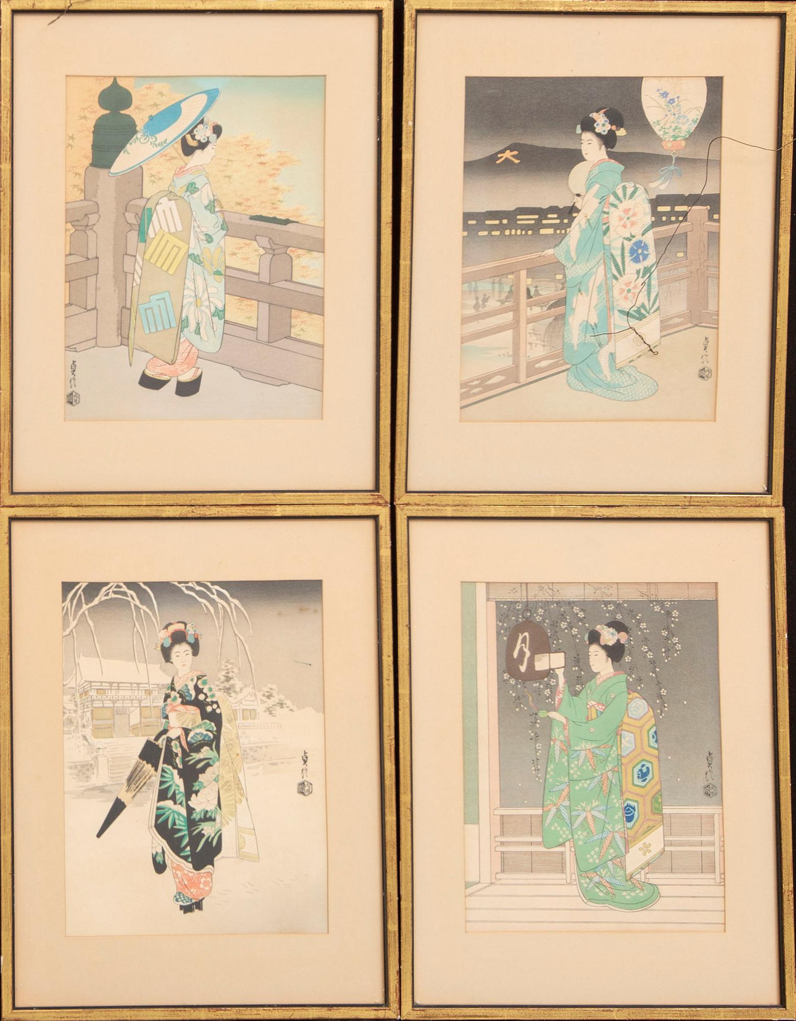 Sadanobu Hasegawa III (1881-1963). Träsnitt, fyra stycken, Japan, 1900-tal.