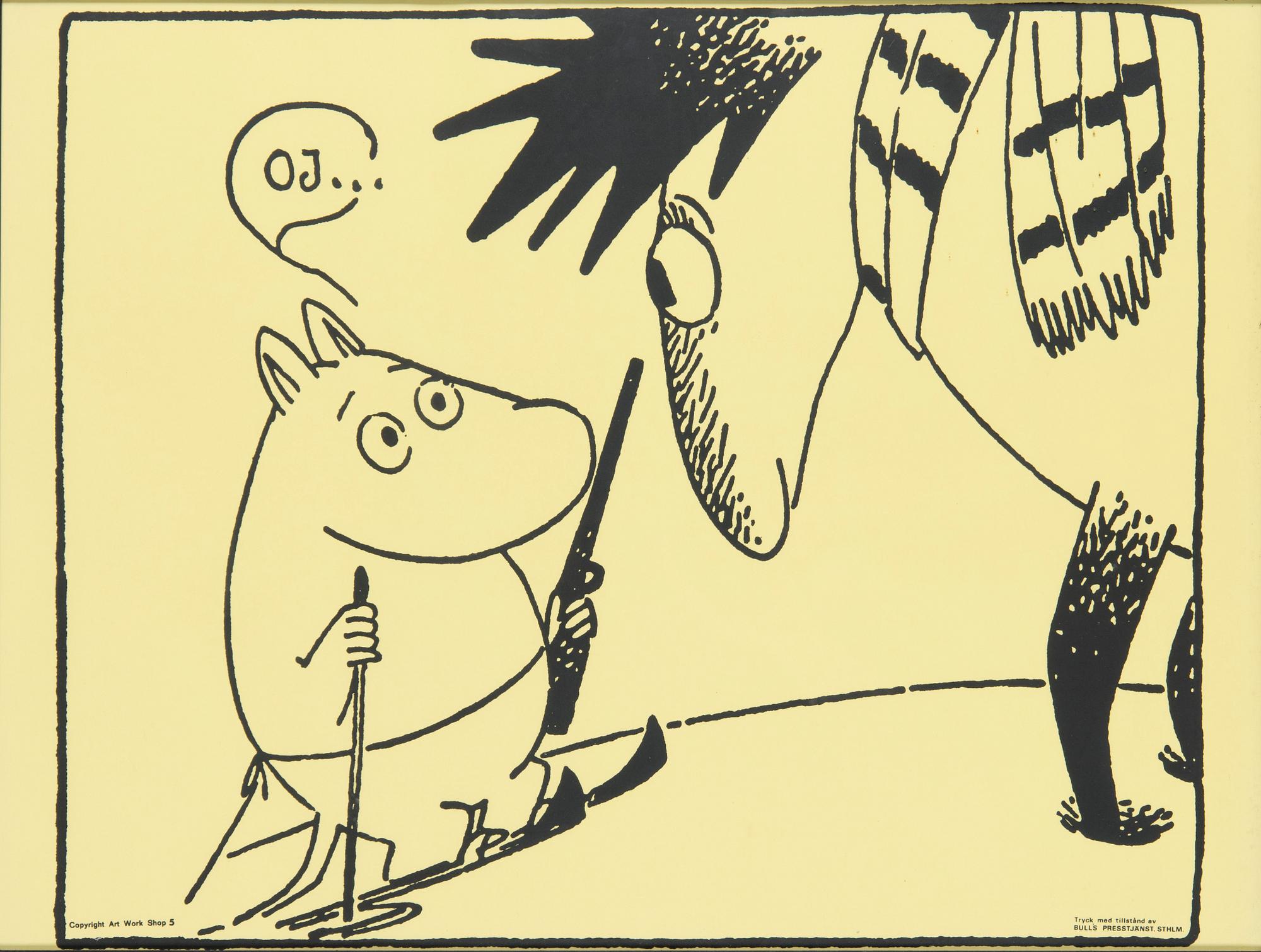 Tove Jansson, poster, Moomin, Bull's Presstjänst, Art Work Shop, 1960s.